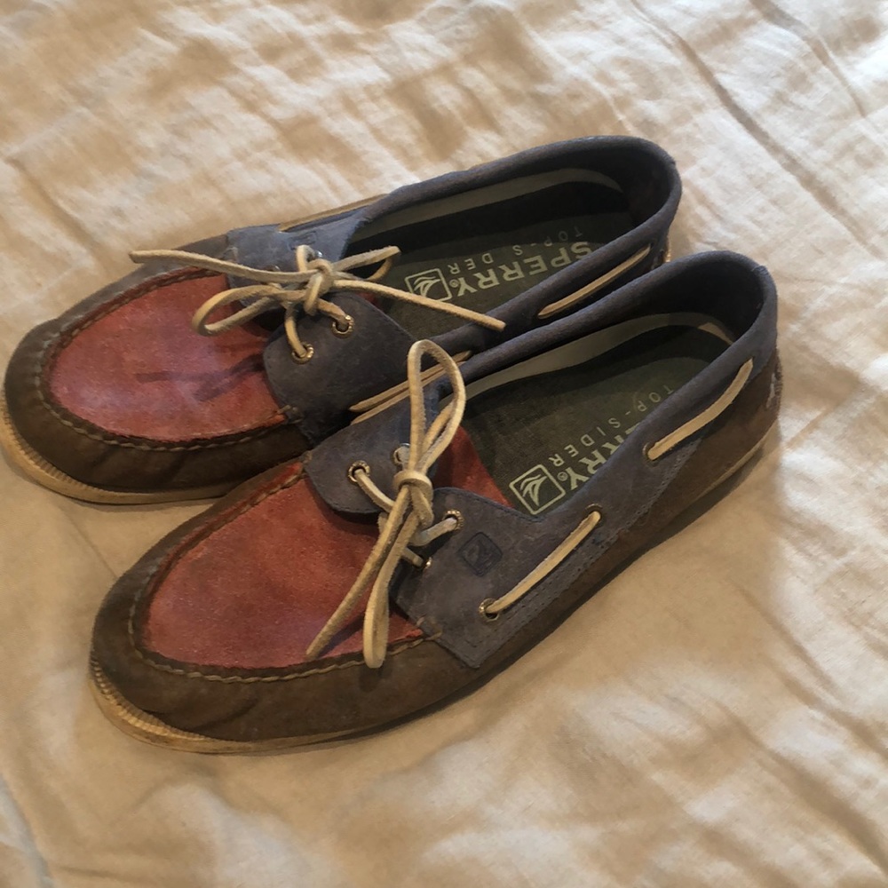 Red white and blue Sperry shoes